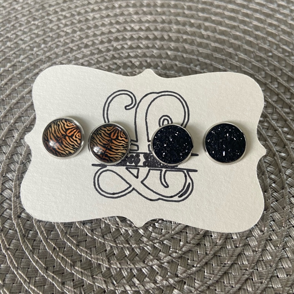 Tiger stipes & Druzzy earrings